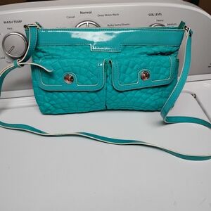 Vera Bradley Crossbody Shoulder Bag Aqua Blue Quilted With Patent Leather Trim
